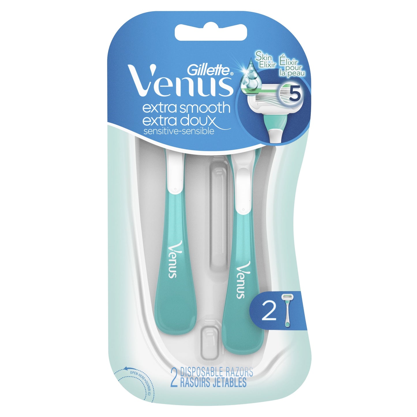 Gillette Venus Extra Smooth Sensitive Women's Disposable Razors, Blue, 2 Pack