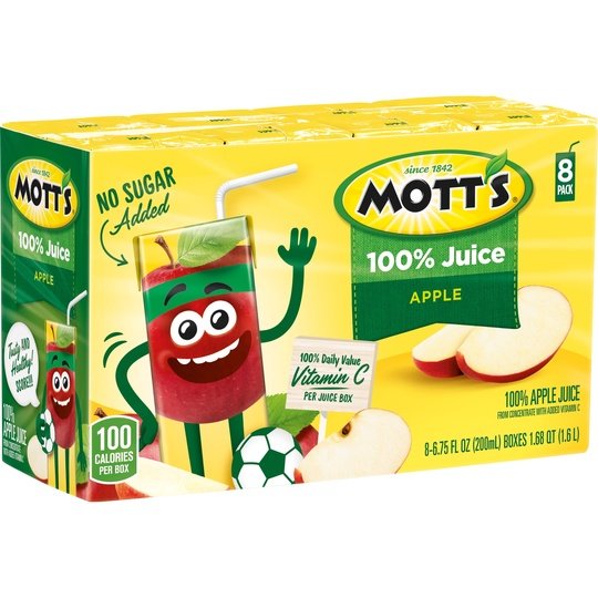 Mott's 100% Juice Original Apple Juice, 6.75 fl oz, 8 Count Boxes