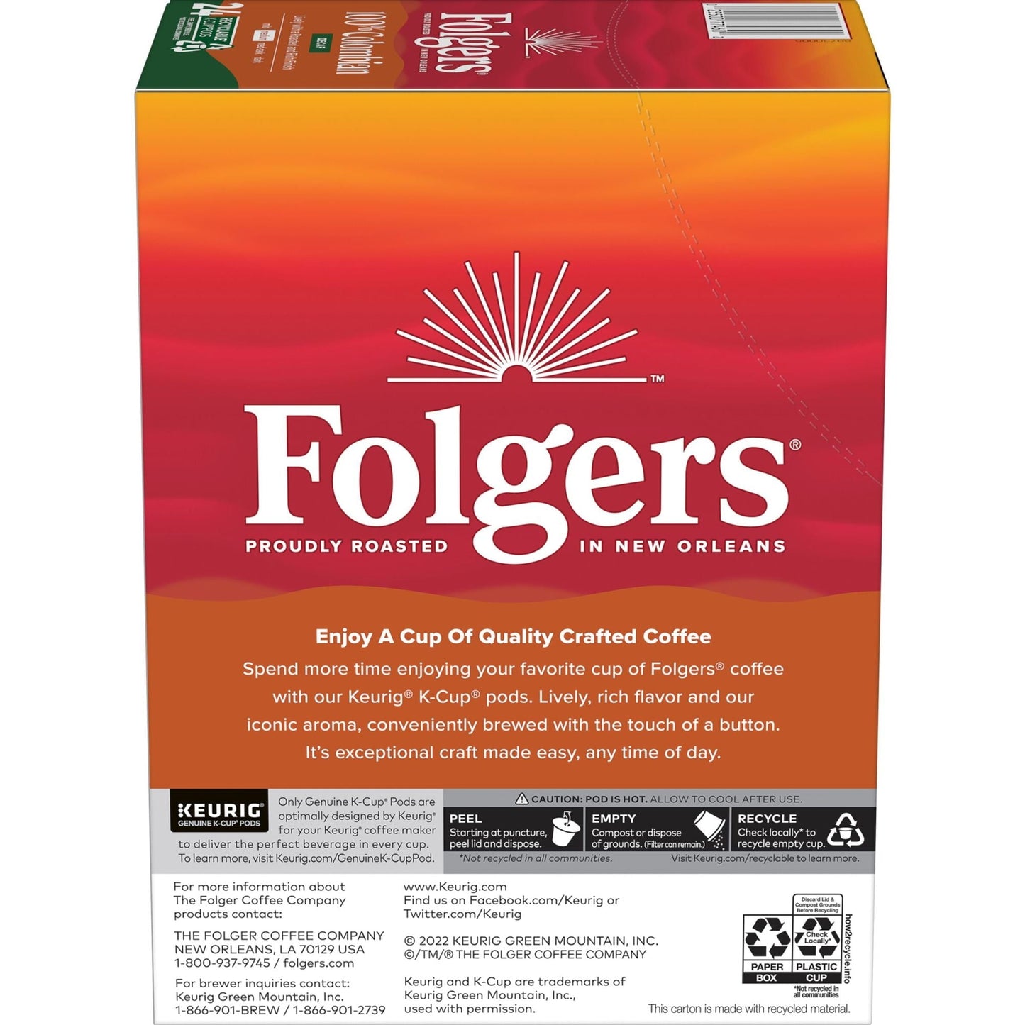 Folgers Colombian Decaffeinated Coffee, Medium Roast, Keurig K-Cup Brewers, 24 Count Box