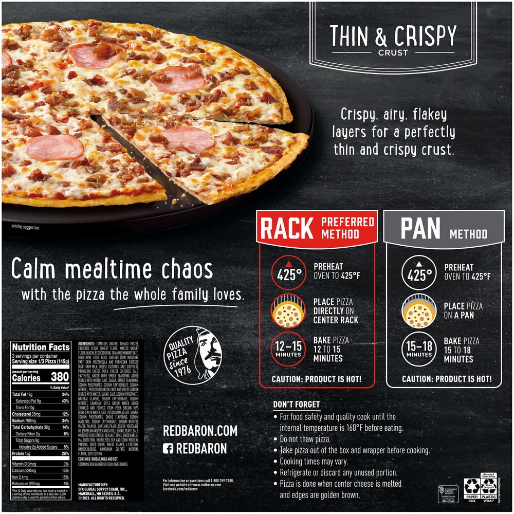 Red Baron Pizza, Thin & Crispy Bacon Lovers, 15.39 oz (Frozen)