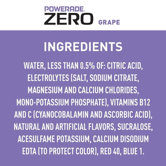 POWERADE Electrolyte Enhanced Zero Sugar Grape Sport Drink, 28 fl oz, Bottle