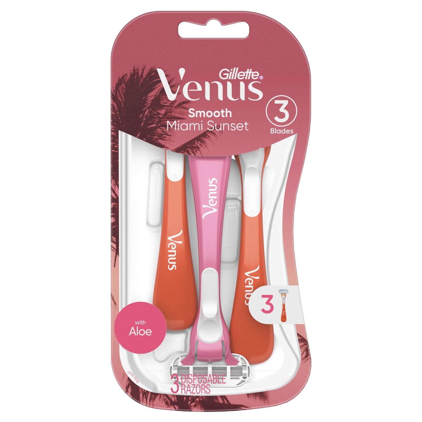 Venus Miami Sunset Smooth Sensitive, Disposable Women's Razors, 3 Ct