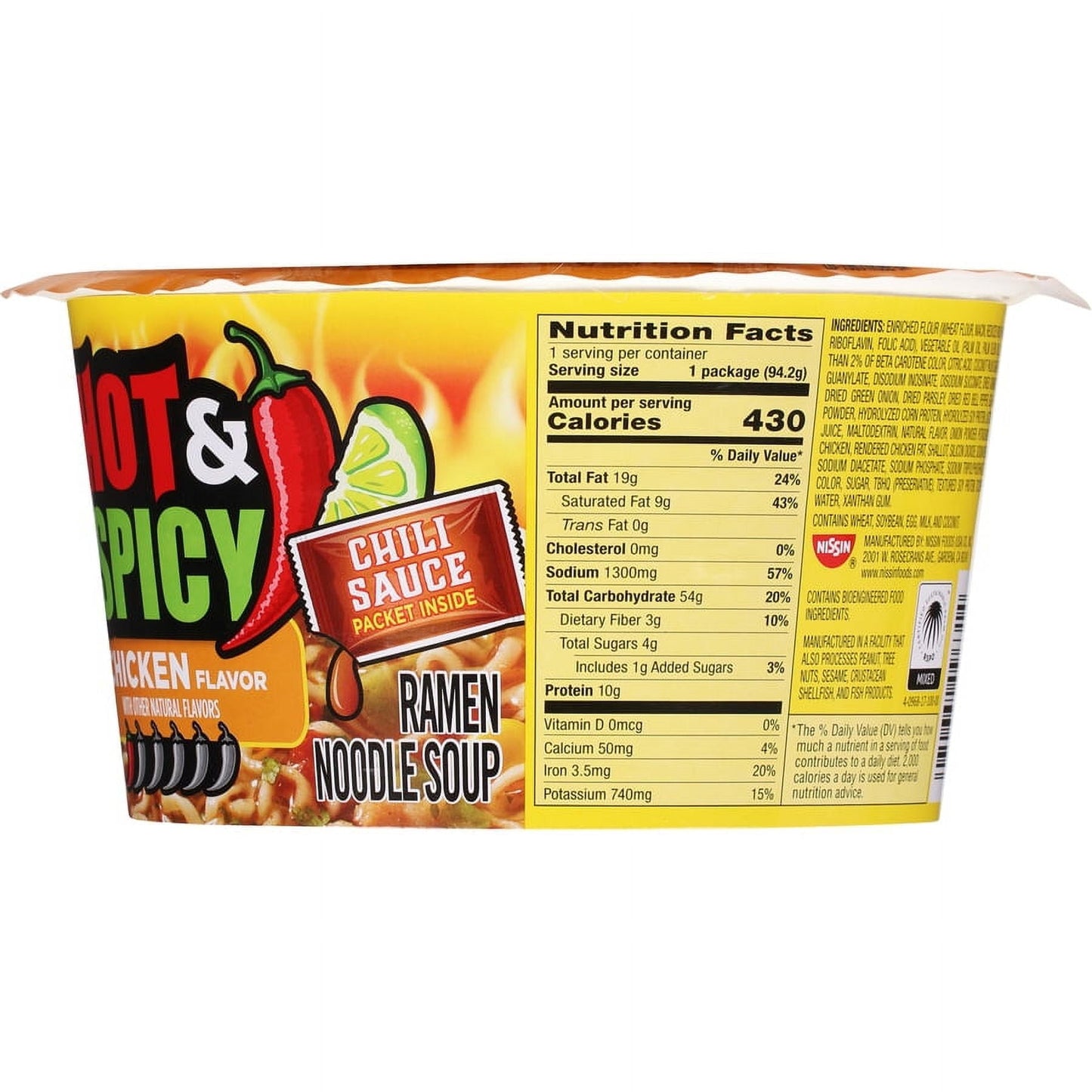 Nissin Hot & Spicy Chicken Flavor Ramen Noodle Soup 3.32 oz