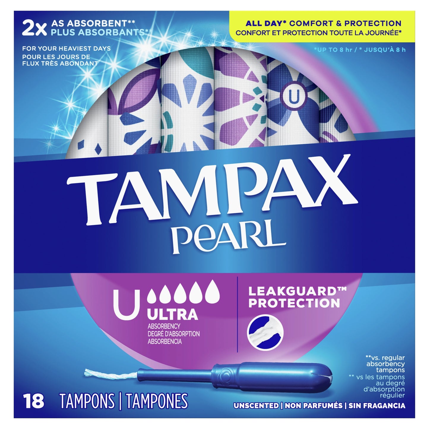 Tampax Pearl Tampons with LeakGuard Braid, Ultra Absorbency, 18 Ct