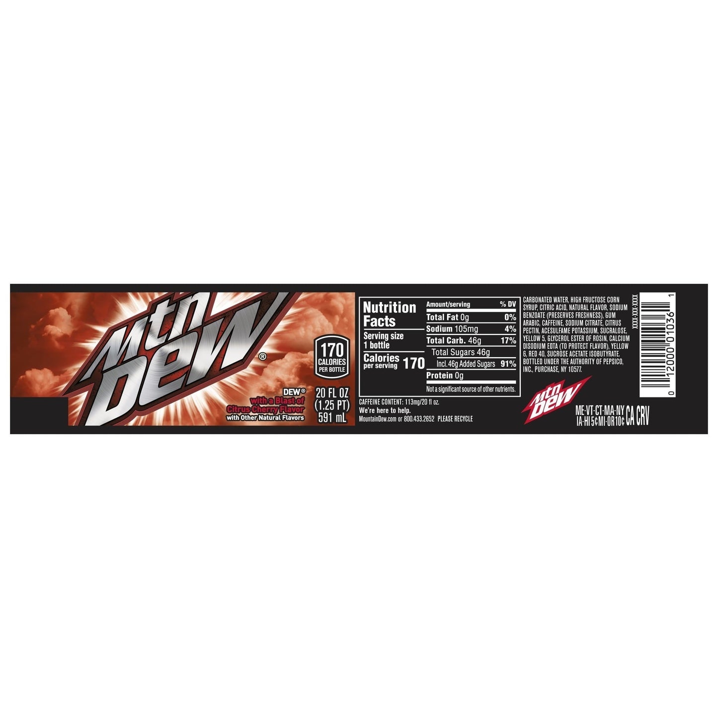 Mountain Dew Game Fuel Soda Pop, 20 oz Bottle