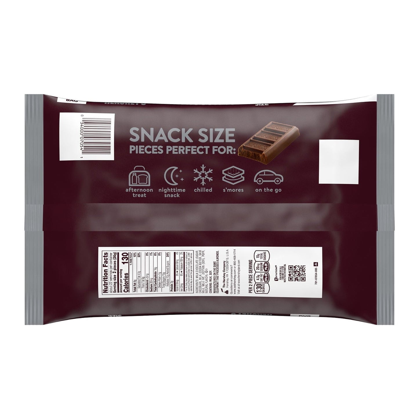 Hershey's Milk Chocolate Snack Size Candy, Jumbo Bag 19.8 oz