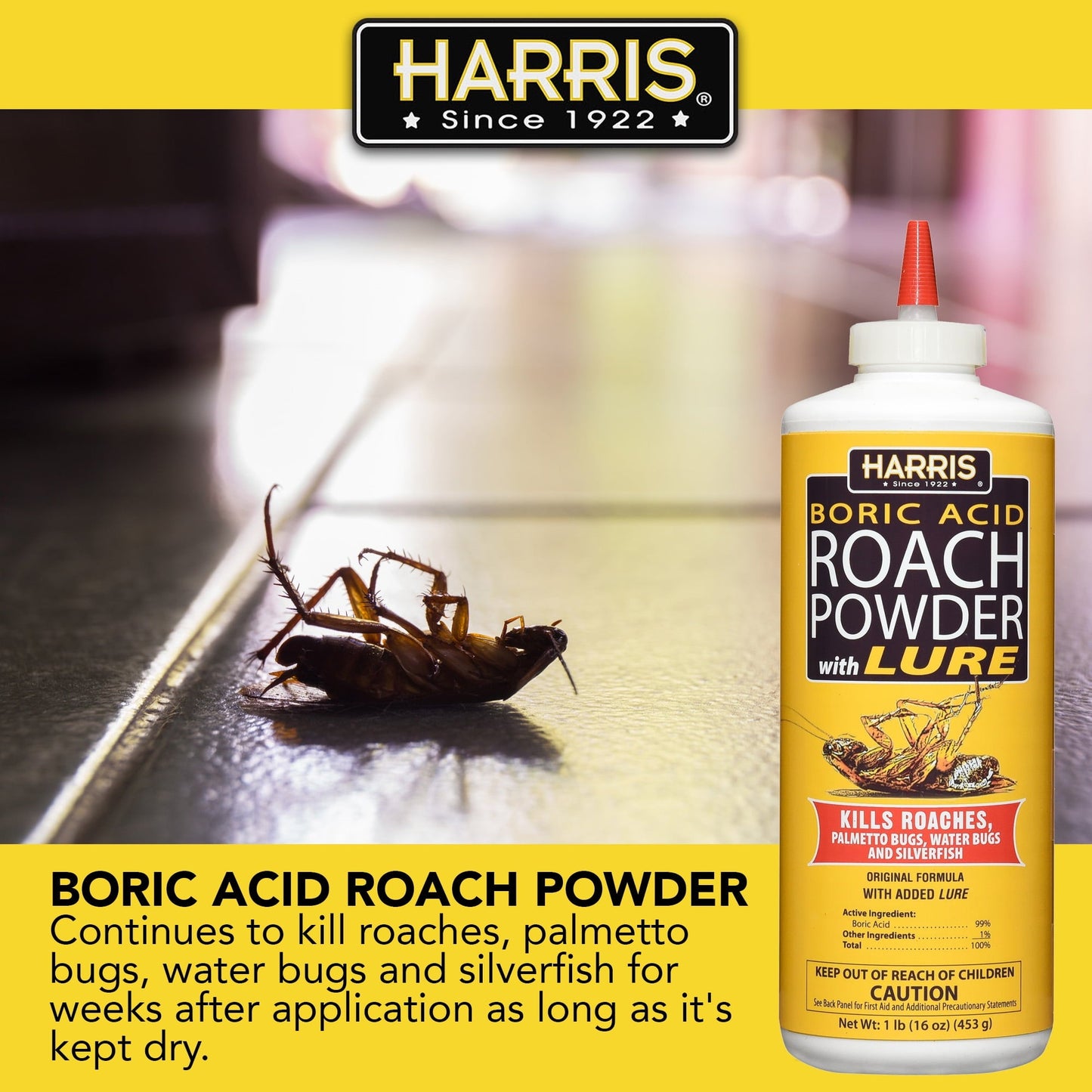Harris Products Group Boric Acid Indoor Roach Killer with Applicator, 16 oz.