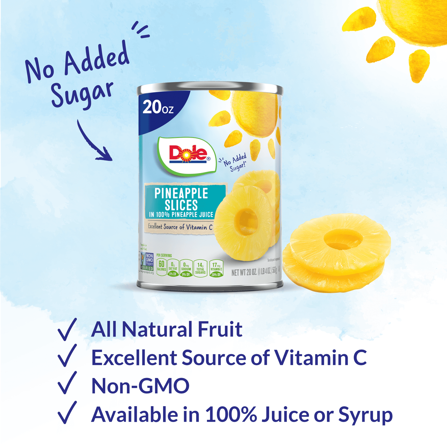 Dole Canned Pineapple Fruit Slices In 100% Pineapple Juice, 20 oz