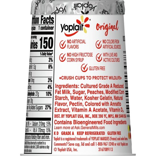 Yoplait Original Harvest Peach Low Fat Yogurt, 6 OZ Yogurt Cup