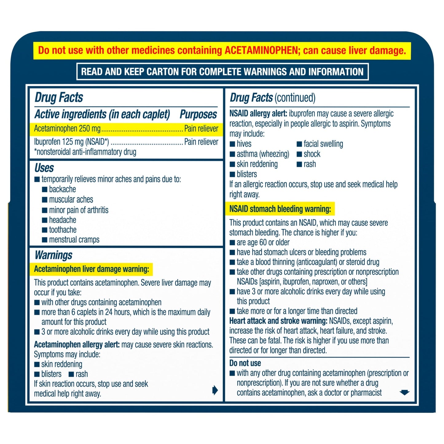 Advil Dual Action Back Pain Caplets Delivers 250Mg Ibuprofen and 500Mg Acetaminophen Per Dose for 8 Hours of Back Pain Relief - 72 Count