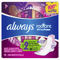 Always Radiant Feminine Pads with Wings, Size 2, Heavy Absorbency, Scented, 13 CT