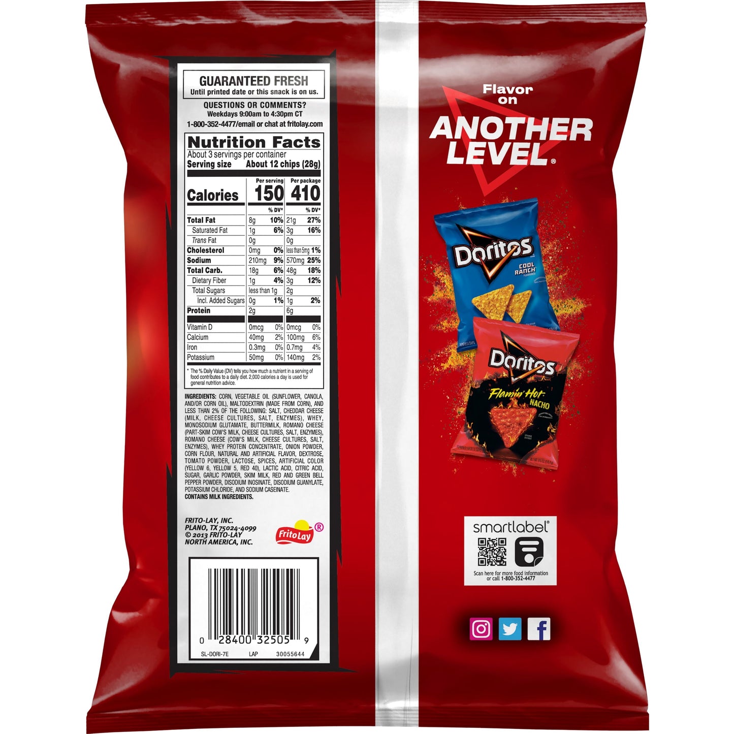 Doritos Tortilla Chips Nacho Cheese Flavored Snack Chips, 2.75 oz Bag