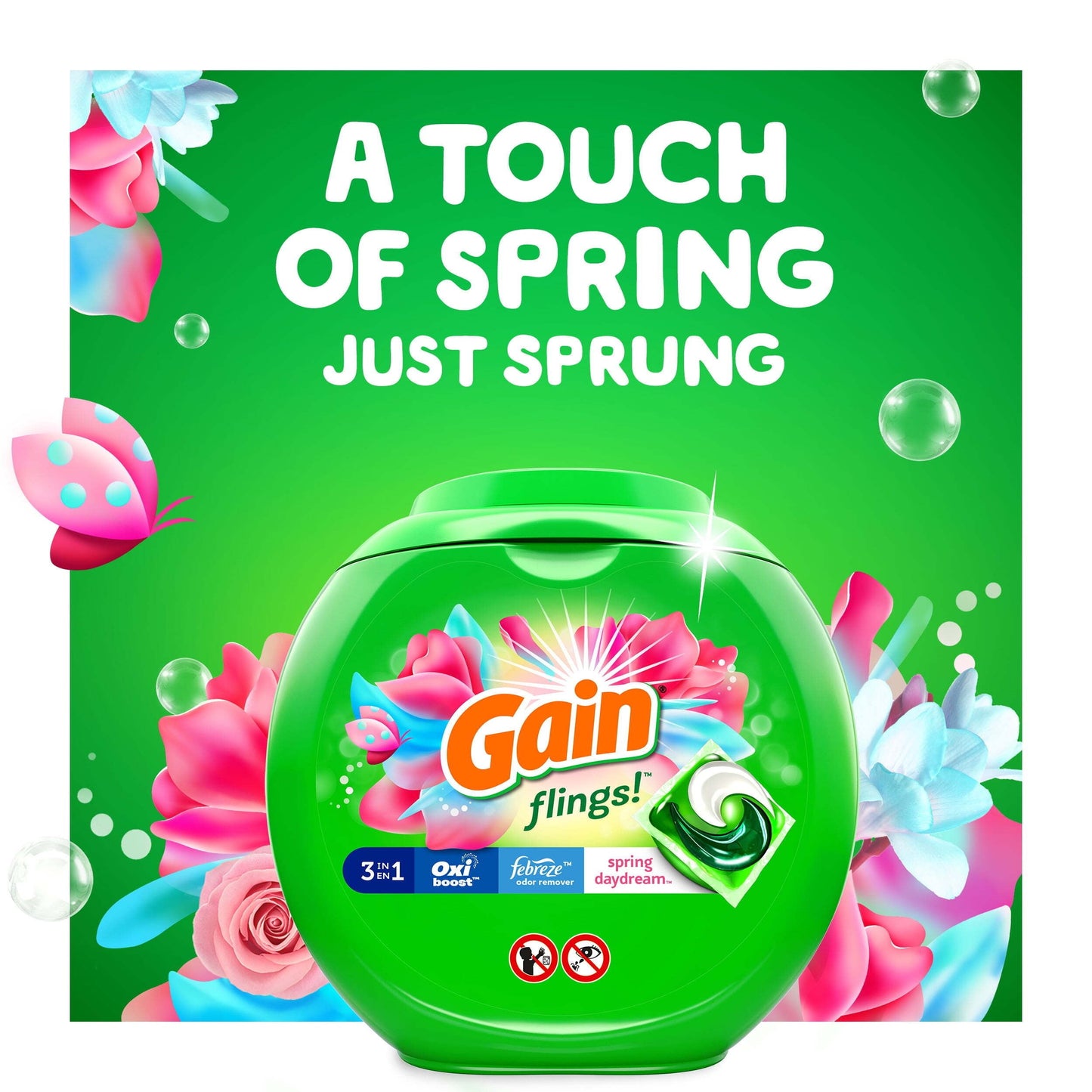 Gain Flings Laundry Detergent Soap Pacs, 112 Ct, Spring Daydream