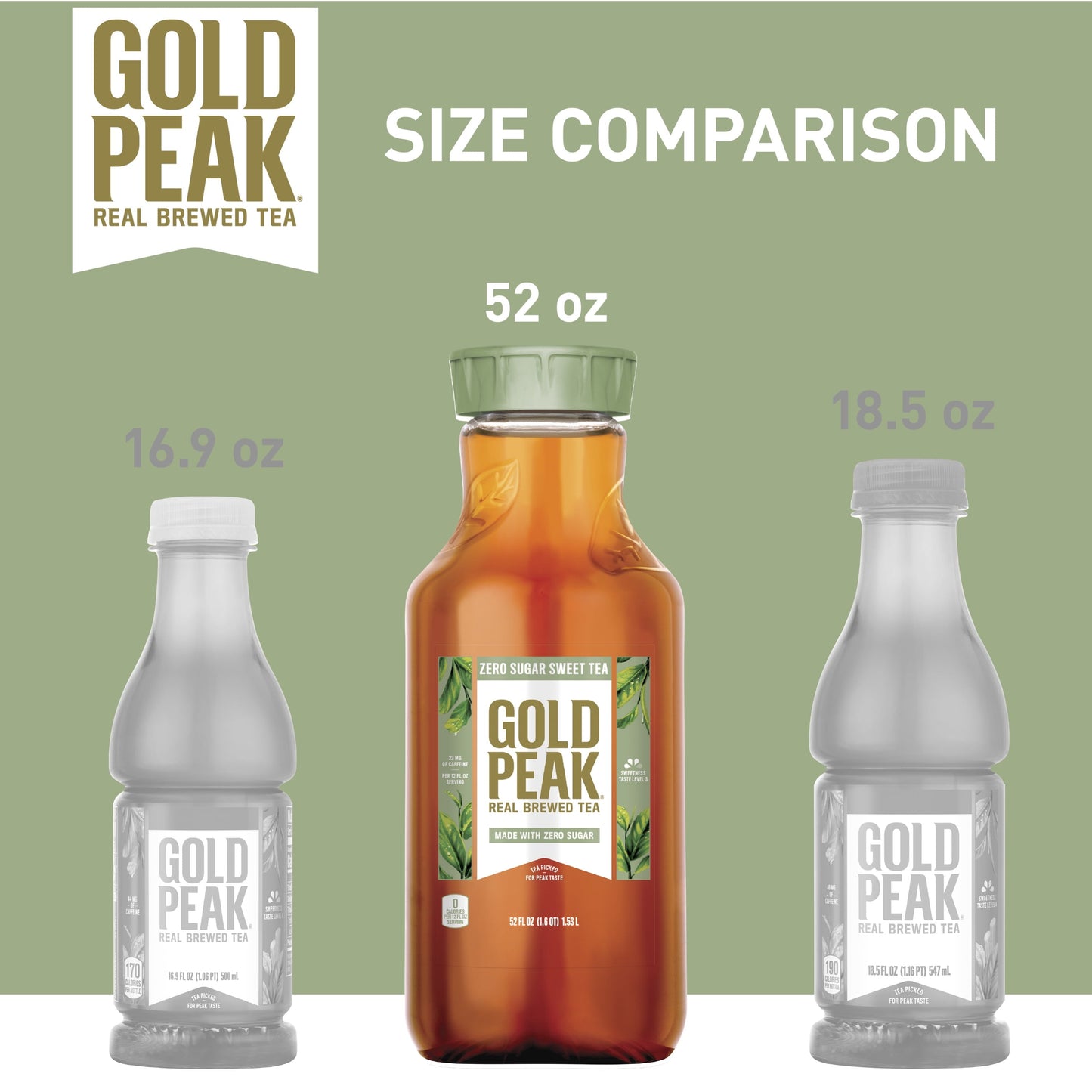 Gold Peak Real Brewed Tea Zero Sugar, Diet Iced Tea Drink, 52 fl oz