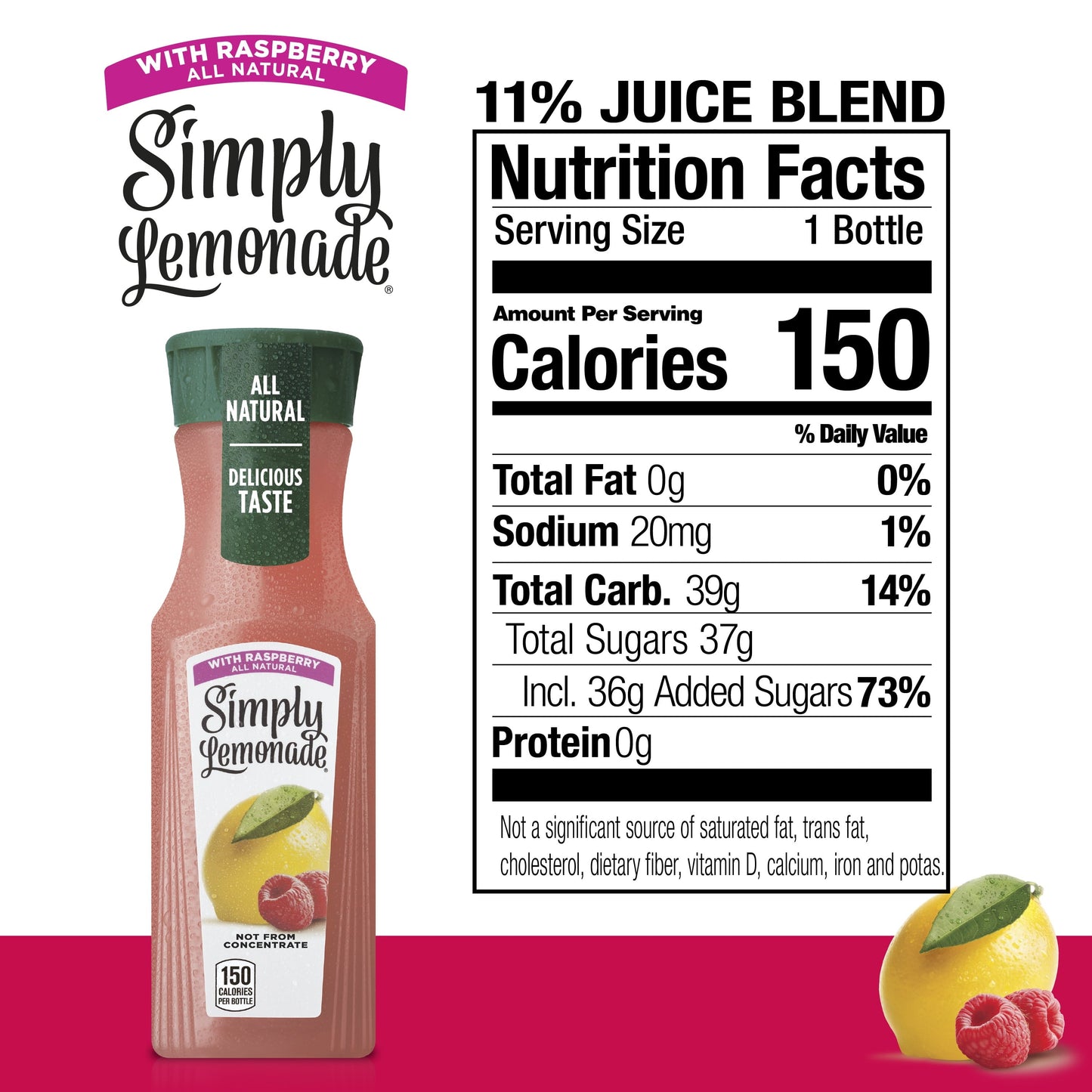 Simply Lemonade Non GMO All Natural Raspberry Lemonade Juice, 11 fl oz Bottle