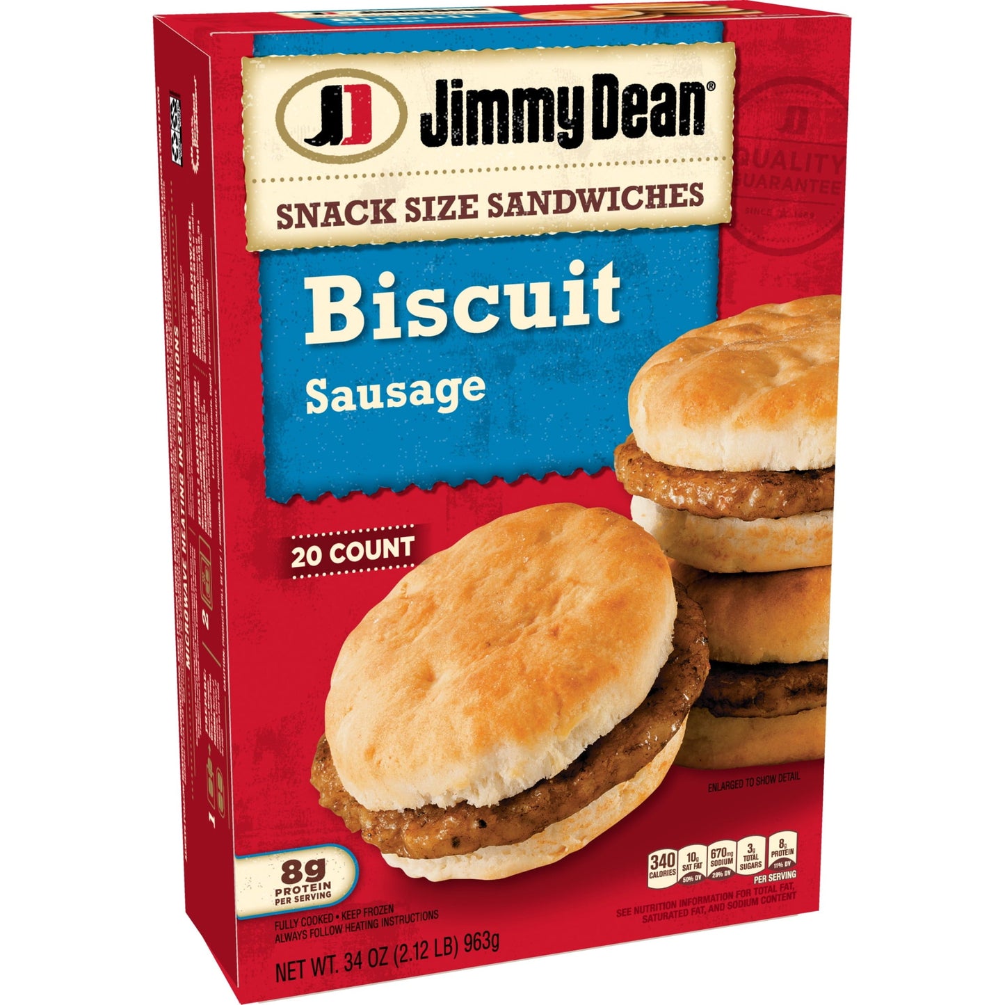 Jimmy Dean Sausage Biscuit Snack Size Sandwich, 34 oz, 20 Count (Frozen)