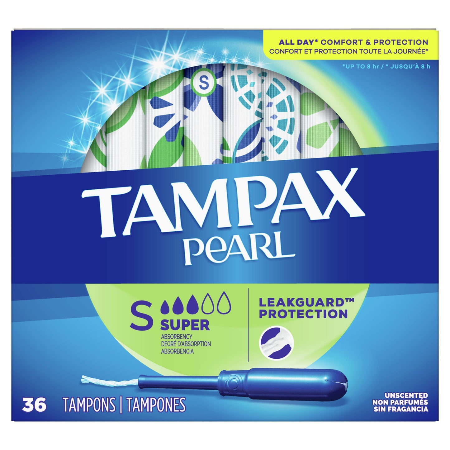 Tampax Pearl Tampons with LeakGuard Braid, Super Absorbency, 36 Ct