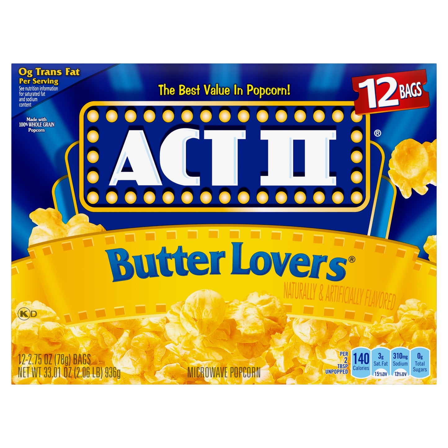 ACT II Butter Lovers Microwave Popcorn, 2.75 Oz, 12 Ct