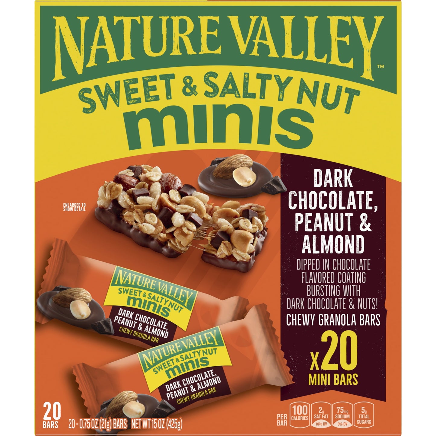 Nature Valley Mini Granola Bars, Dark Chocolate Peanut Almond, 20 Bars, 15 OZ
