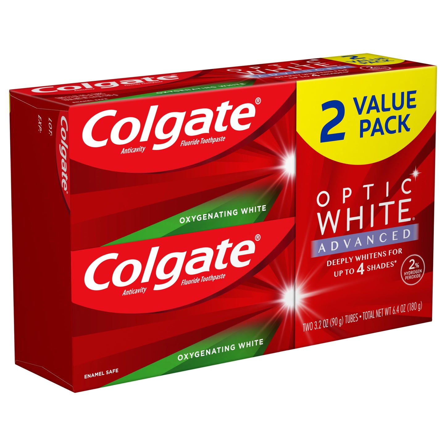 Colgate Optic White Advanced Hydrogen Peroxide Toothpaste, Oxygenating White, 2 Pack, 3.2 oz
