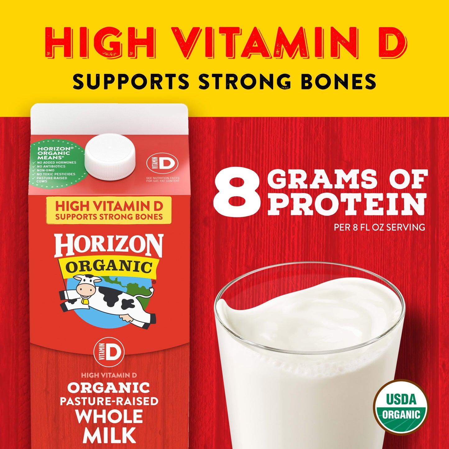 Horizon Organic Whole High Vitamin D Milk, Half Gallon