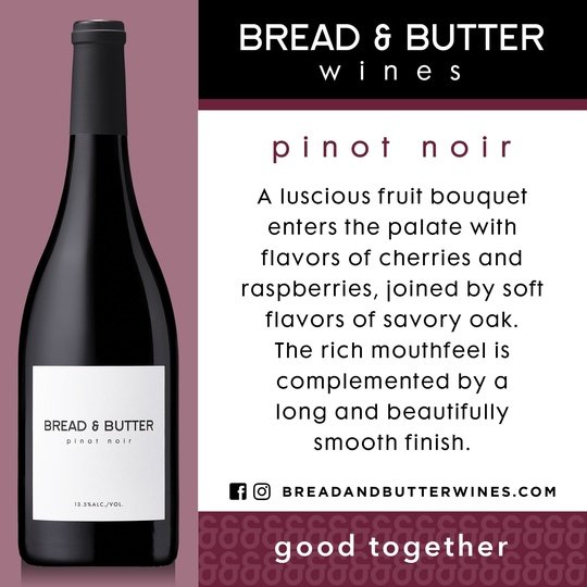 Bread & Butter Pinot Noir Red Wine, California, 13.5% ABV, 750ml Glass Bottle, 5-150ml Servings