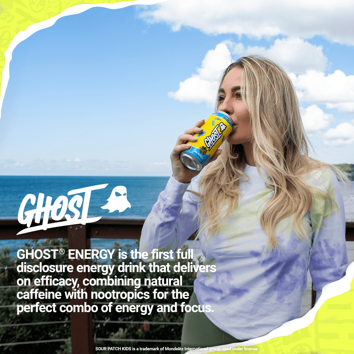 GHOST® ENERGY Zero Sugar Energy Drink, SOUR PATCH KIDS® Blue Raspberry, 16 fl oz Can