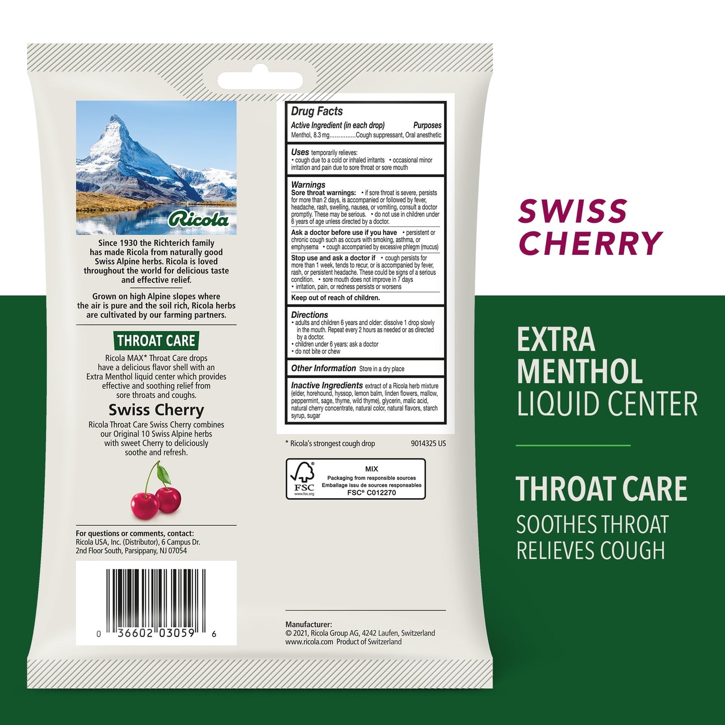 Ricola Max Throat Care Swiss Cherry Cough Drops - 34 Count