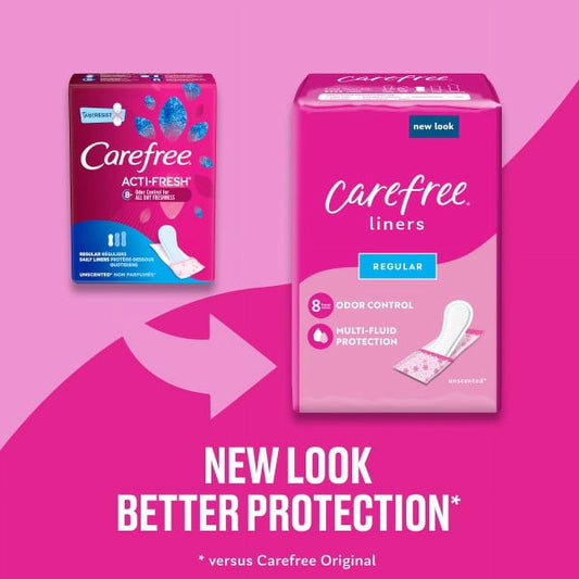 CAREFREE® Panty Liners, Regular, Unscented, 8 Hour Odor Control, 148ct