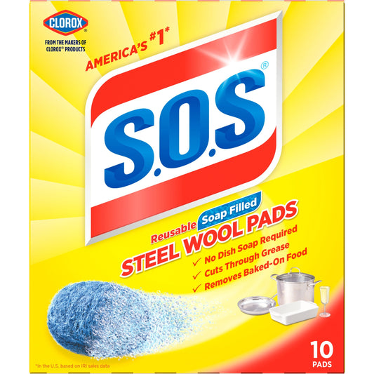 S.O.S Steel Wool Dish Scrubber Pads, 10 Pack