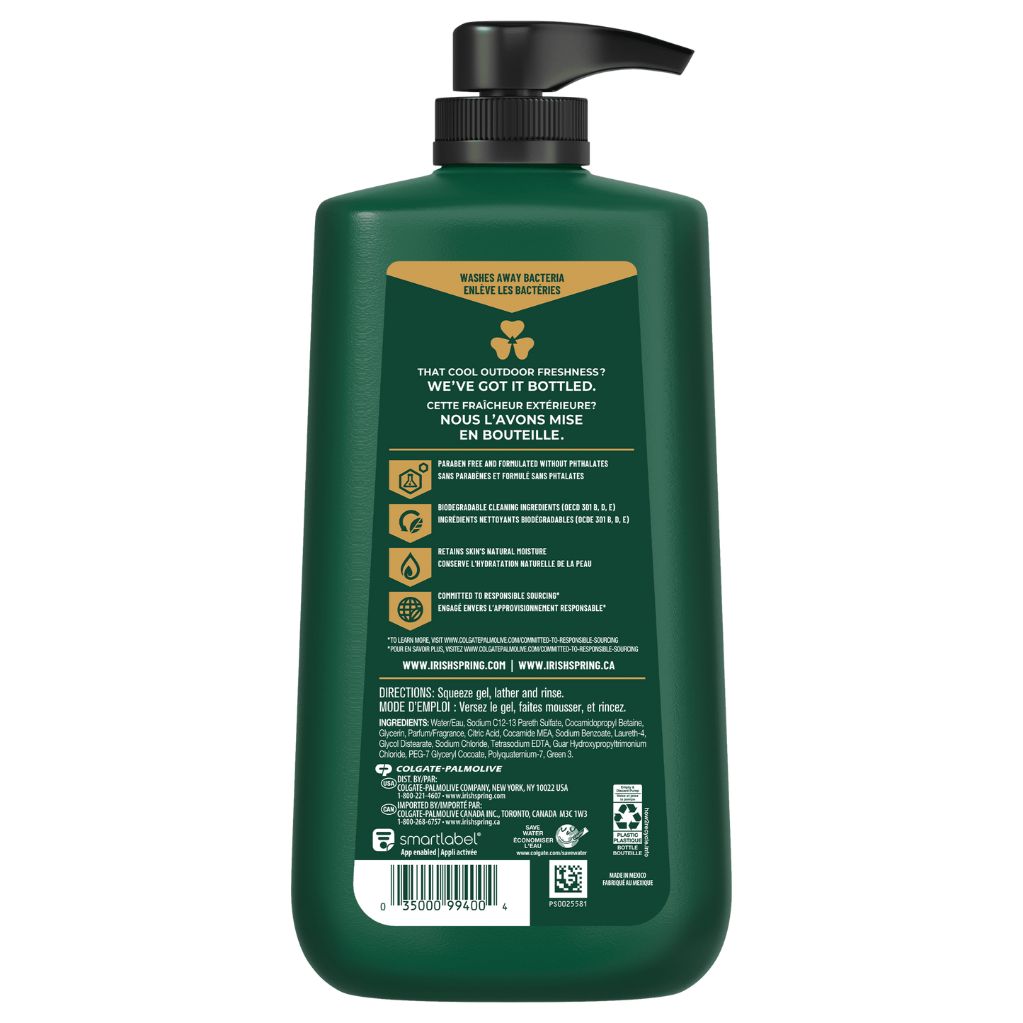 Irish Spring 5 in 1 Mens Body Wash Pump, Body Wash for Men, 30 Oz Pump