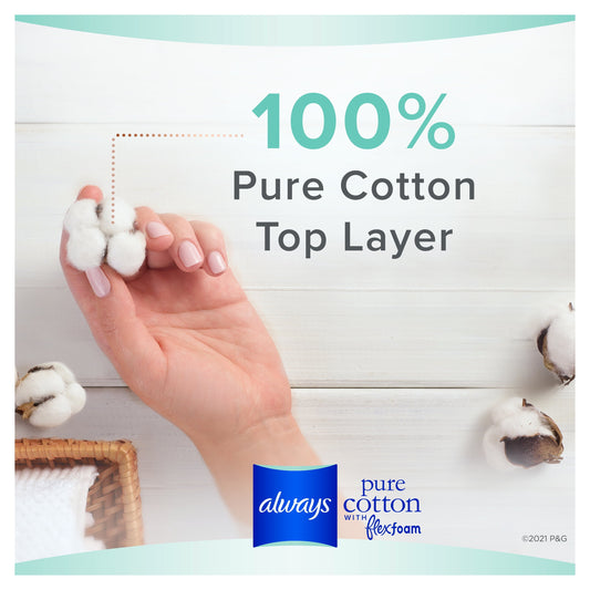 Always Pure Cotton Feminine Pads With WIngs, Size 2, Heavy Absorbency, 24 Count