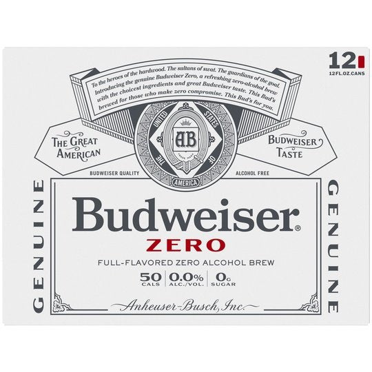 Budweiser Zero Non-Alcoholic Beer, 12 Pack 12 fl. oz. Aluminum Cans, 0.0% ABV, Domestic Lager