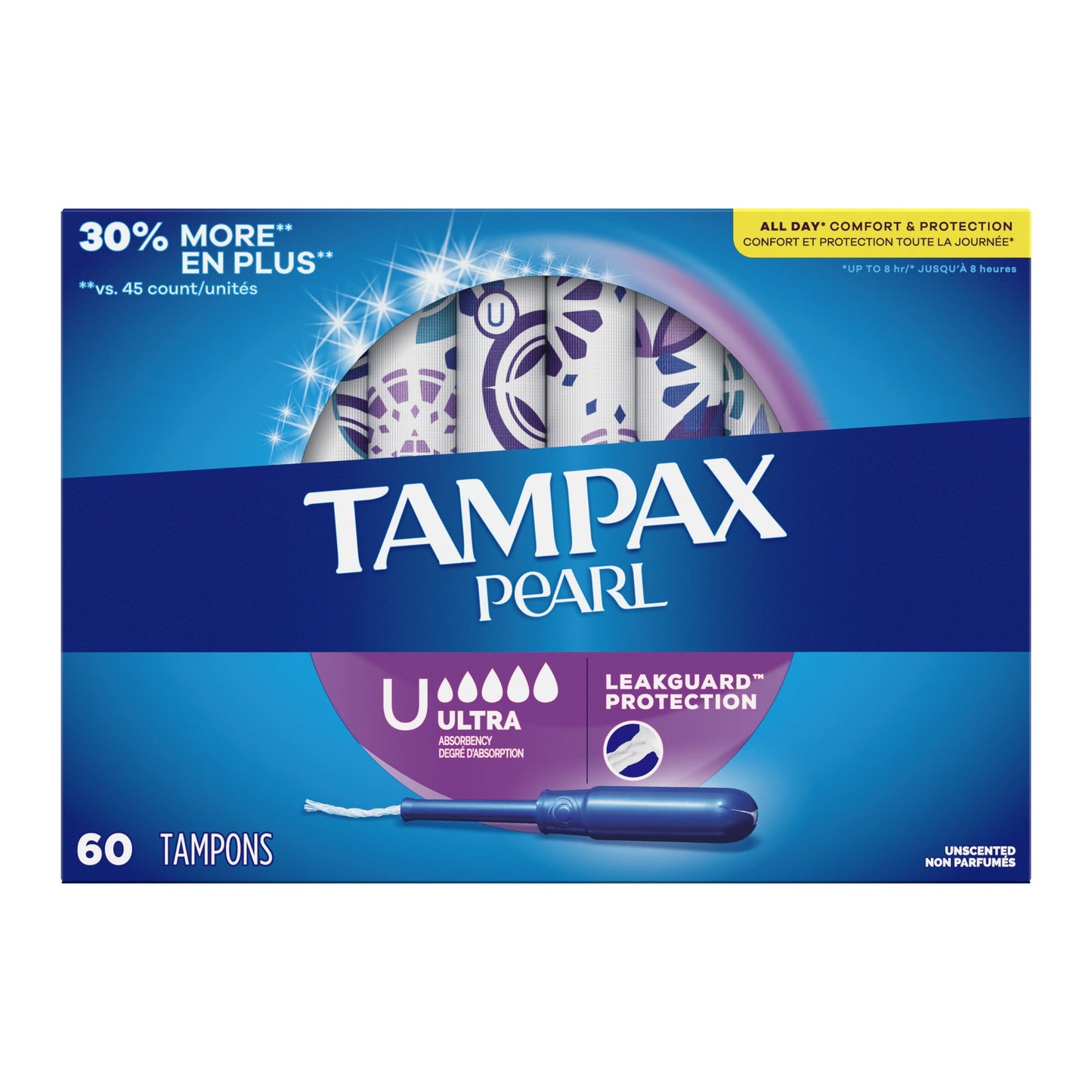 Tampax Pearl Tampons with LeakGuard Braid, Ultra Absorbency, 60 Ct