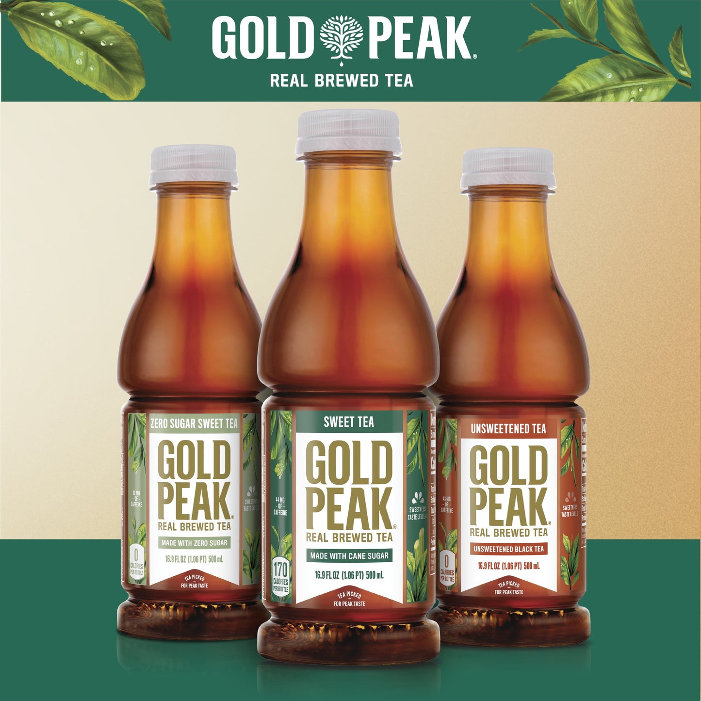 Gold Peak Real Brewed Tea Cane Sugar Sweet, Bottled Tea Drink, 16.9 fl oz, 6 Bottles