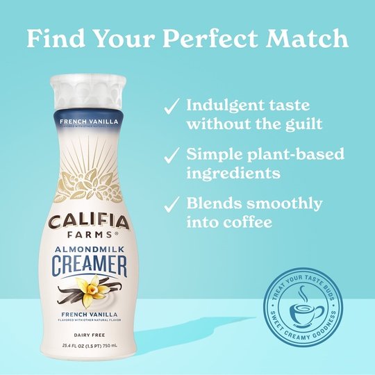 Califia Farms Dairy Free, French Vanilla Almond Milk Coffee Creamer, 25.4 fl oz