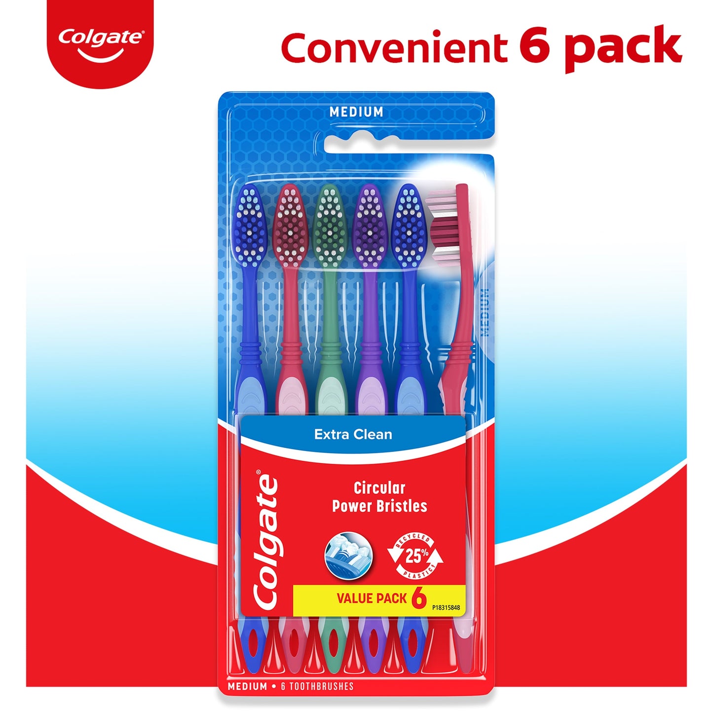 Colgate Extra Clean Toothbrush, Medium Bulk Toothbrush Pack, 6 Pack