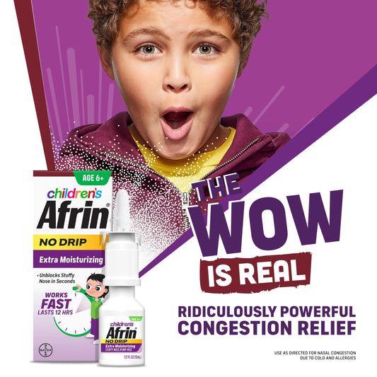 Children's Afrin No Drip Extra Moisturizing 12 Hour Stuffy Nose Nasal Spray, Ages 6+, 15 ml