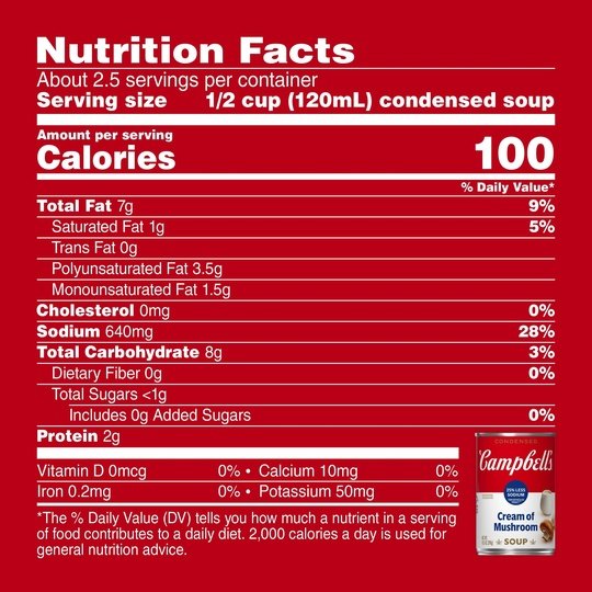 Campbell's Condensed 25% Less Sodium Cream of Mushroom Soup, 10.5 Ounce Can