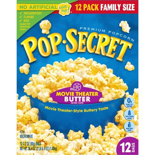 Pop Secret Microwave Popcorn, Movie Theater Butter, Flavor, 3 oz Sharing Bags, 12 Ct