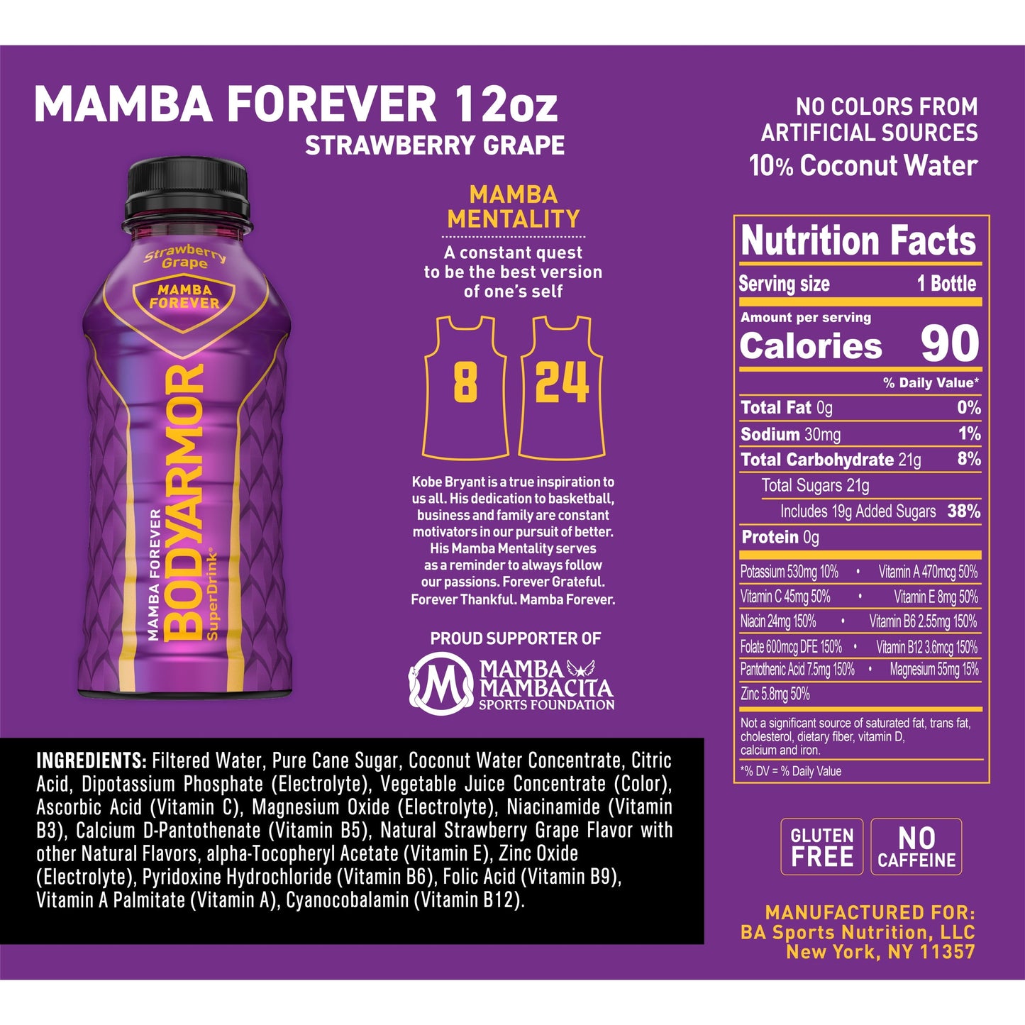 BODYARMOR Sports Drink Mamba Forever, 12 fl oz, 8 Pack