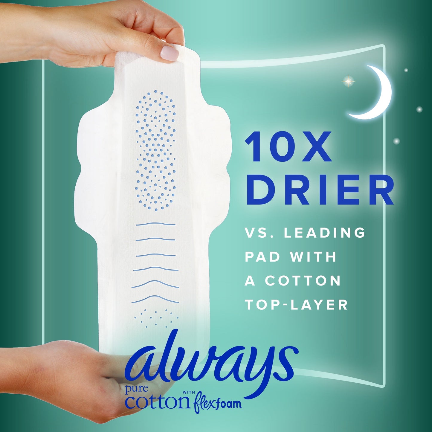 Always Pure Cotton Feminine Pads With WIngs, Size 4, Overnight Absorbency, 28 CT