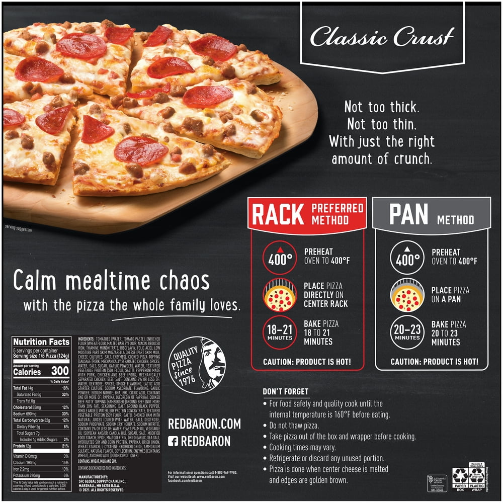 Red Baron, Pizza, Classic Crust Four Meat, 21.95 oz (Frozen)