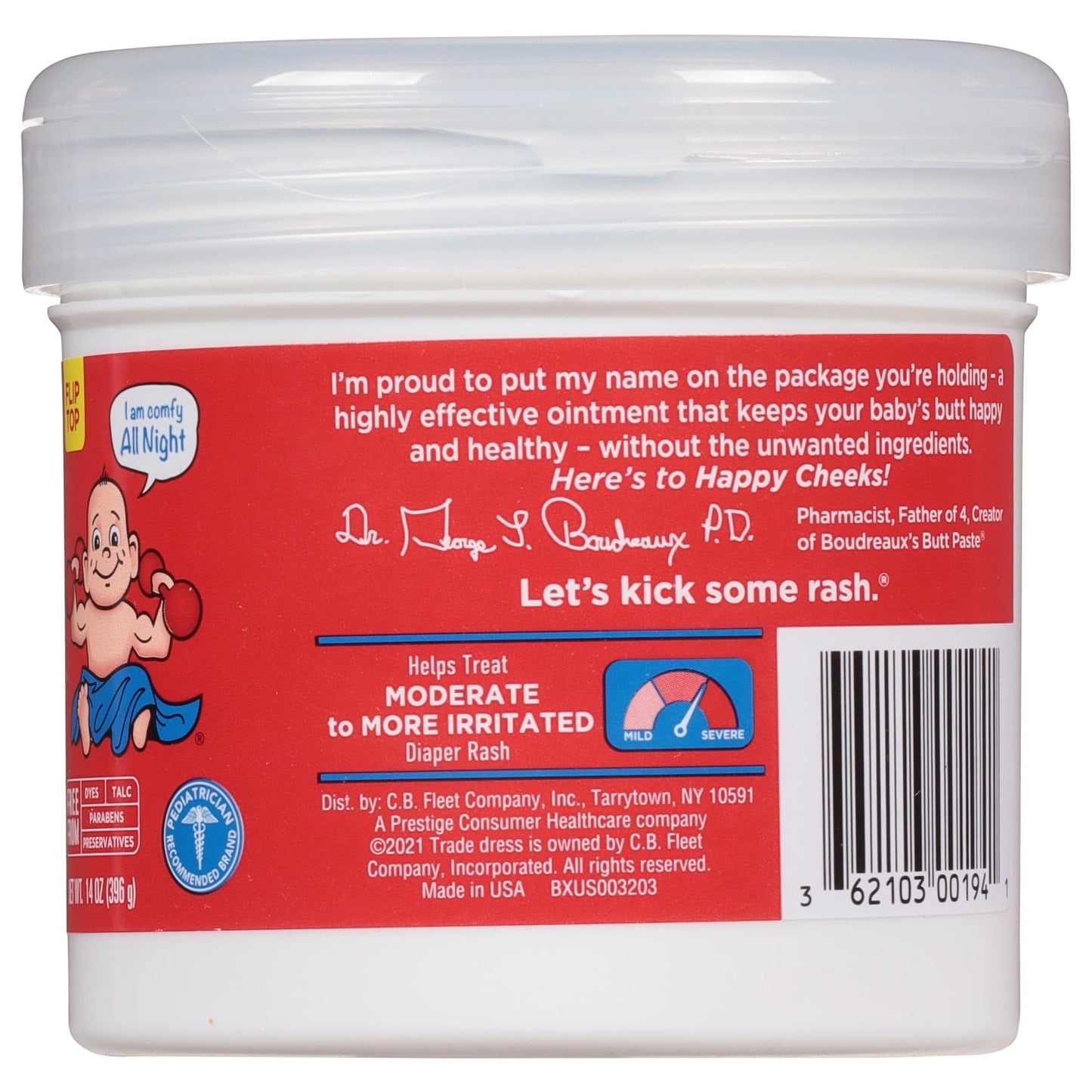 Boudreaux's Butt Paste Maximum Strength, Baby Diaper Rash Cream, Ointment, 14 oz Flip-Top