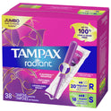 Tampax Radiant Tampons Duo Pack with LeakGuard Braid, Regular/Super Absorbency, 38 Ct