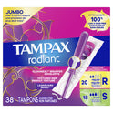 Tampax Radiant Tampons Duo Pack with LeakGuard Braid, Regular/Super Absorbency, 38 Ct