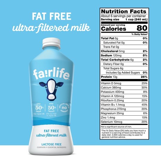 fairlife Lactose Free Fat Free Ultra Filtered Milk, 52 fl oz