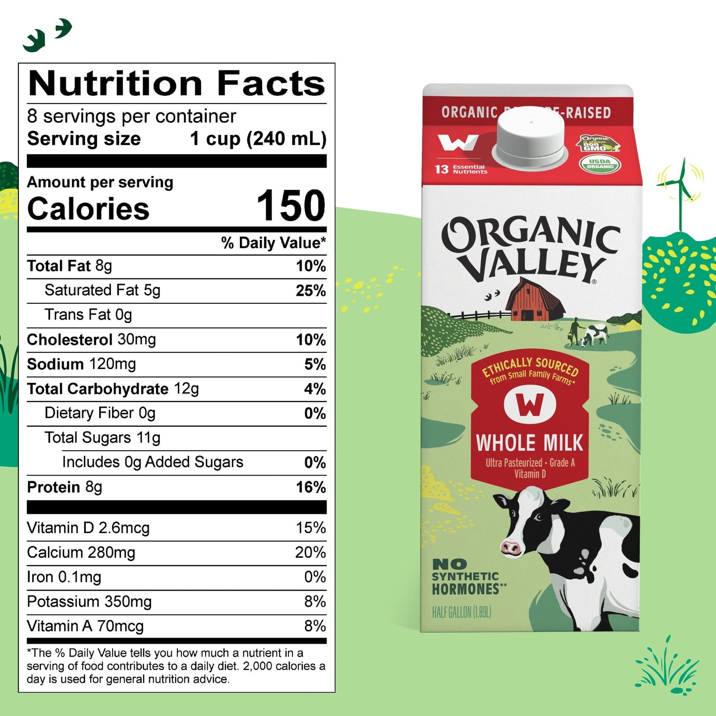 Organic Valley, Organic Whole Milk, Half Gallon Carton (64 oz)