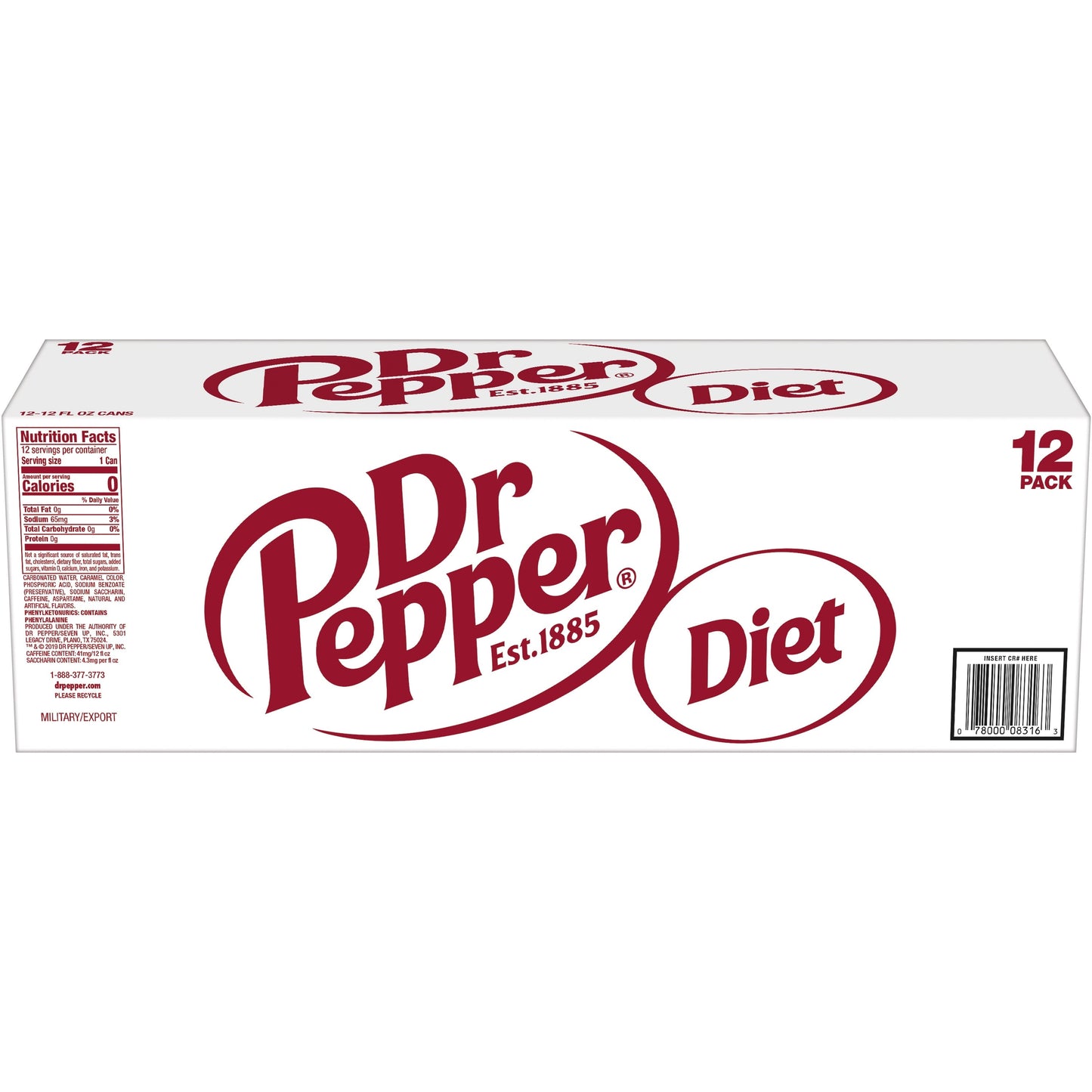 Diet Dr Pepper Soda, 12 fl oz cans, 12 pack