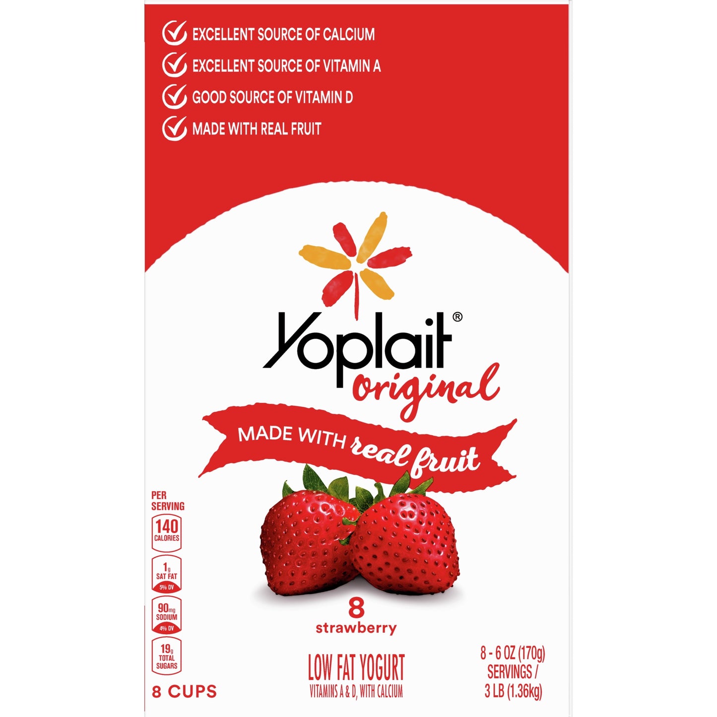 Yoplait Original Strawberry Low Fat Yogurt Pack, 8 Ct